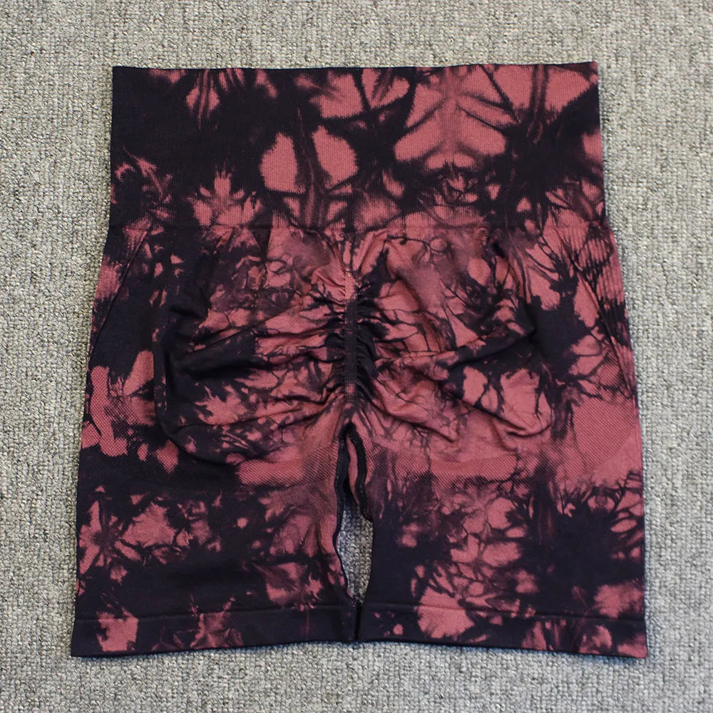 Seamless Tie Dye Yoga Shorts For Women - High Waist Shorts