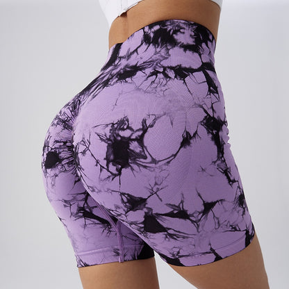 Seamless Tie Dye Yoga Shorts For Women - High Waist Shorts