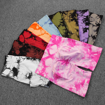 Seamless Tie Dye Yoga Shorts For Women - High Waist Shorts