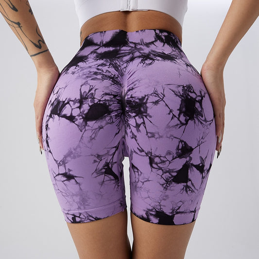 Seamless Tie Dye Yoga Shorts For Women - High Waist Shorts