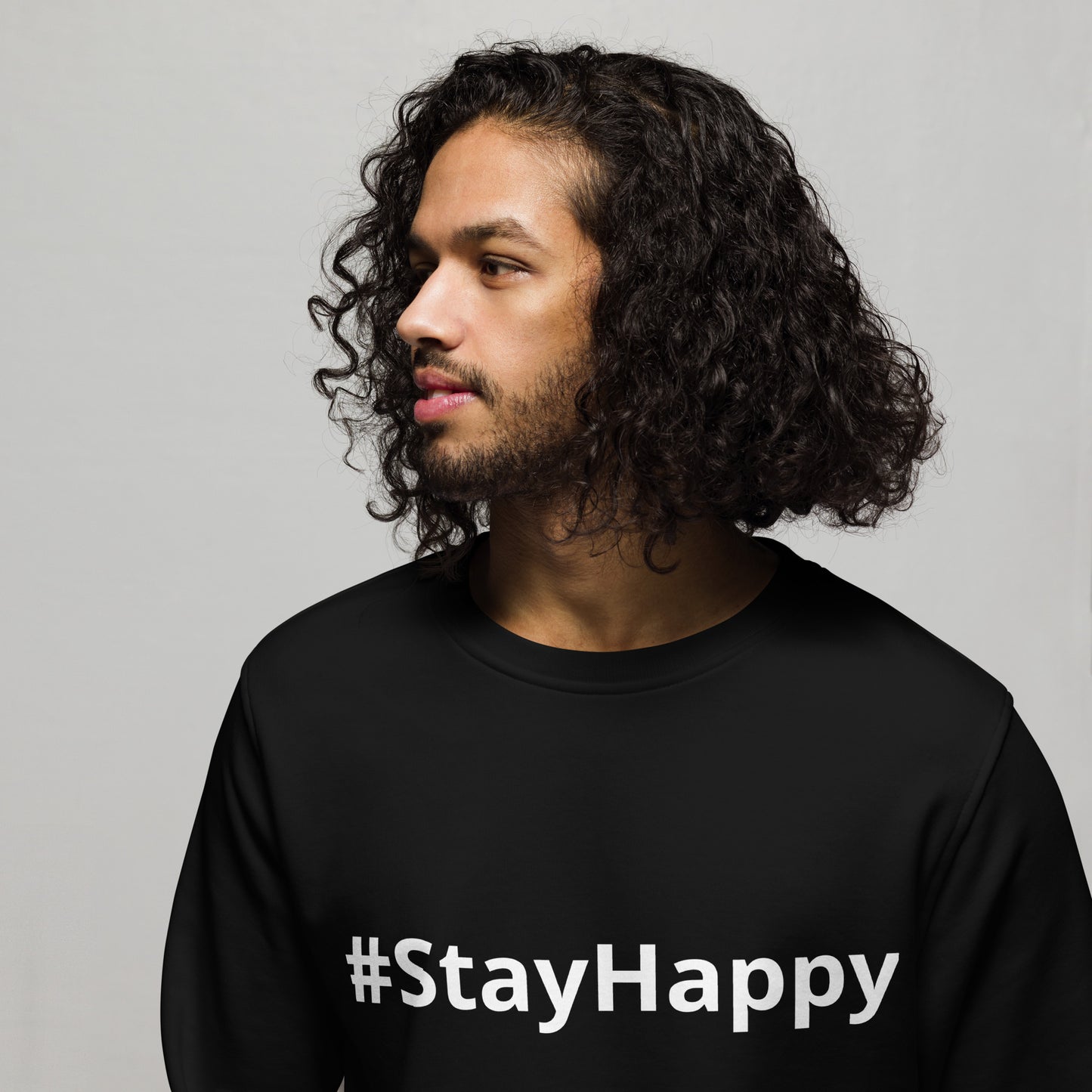 Unisex organic sweatshirt (#StayHappy)