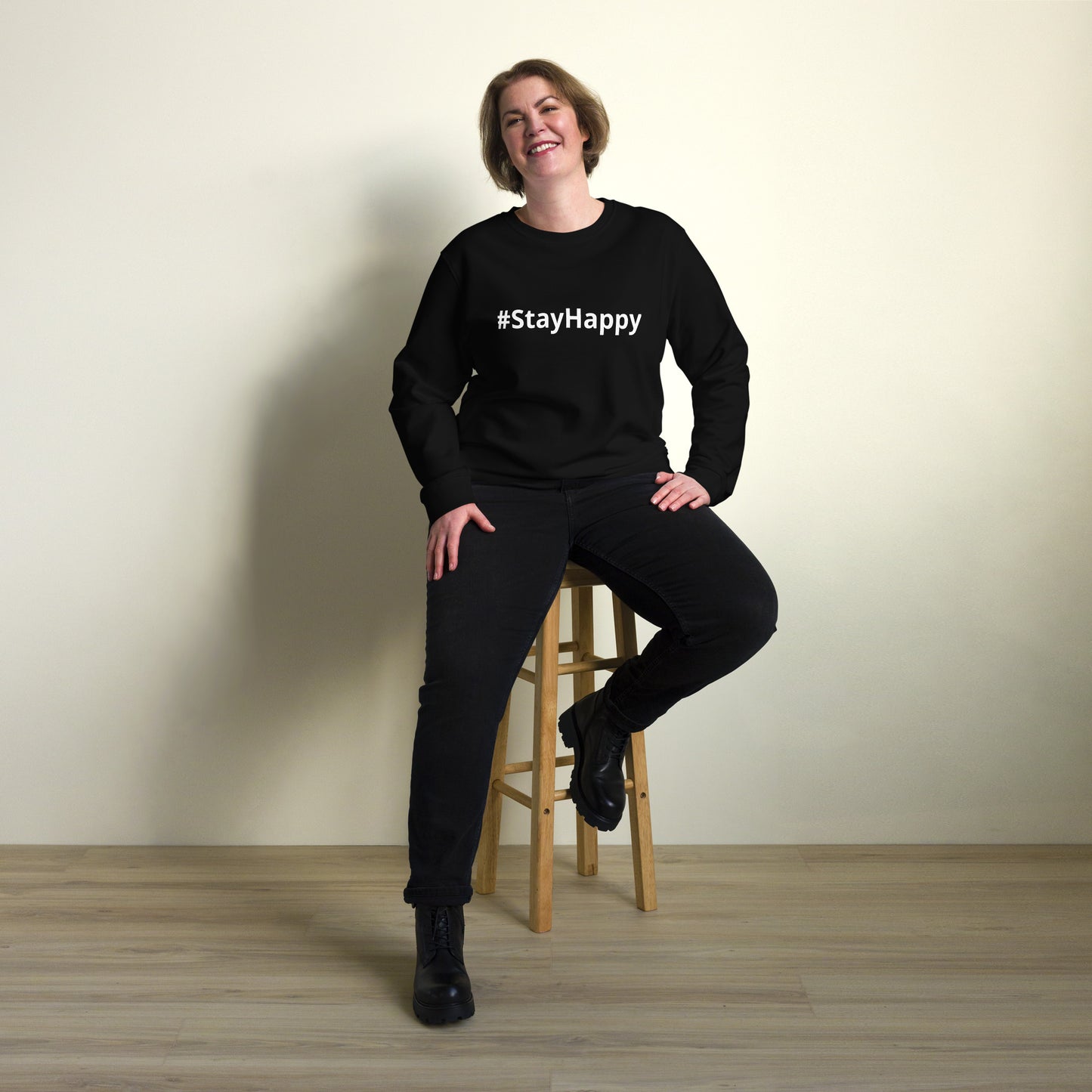 Unisex organic sweatshirt (#StayHappy)